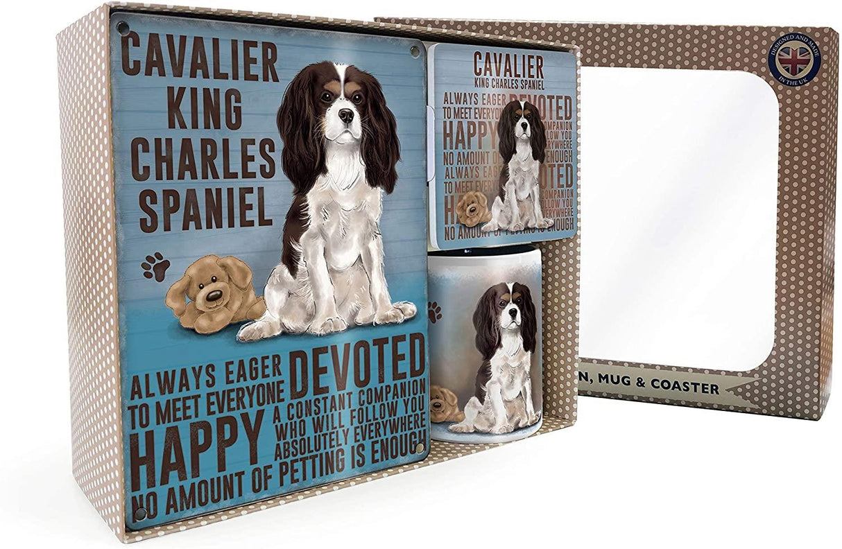 Metal Sign Mug & Coaster Boxed Gift Set - Cavalier King Charles Spaniel Dog