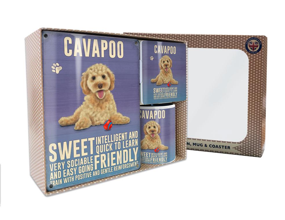 Metal Sign Mug & Coaster Boxed Gift Set - Cavapoo Dog