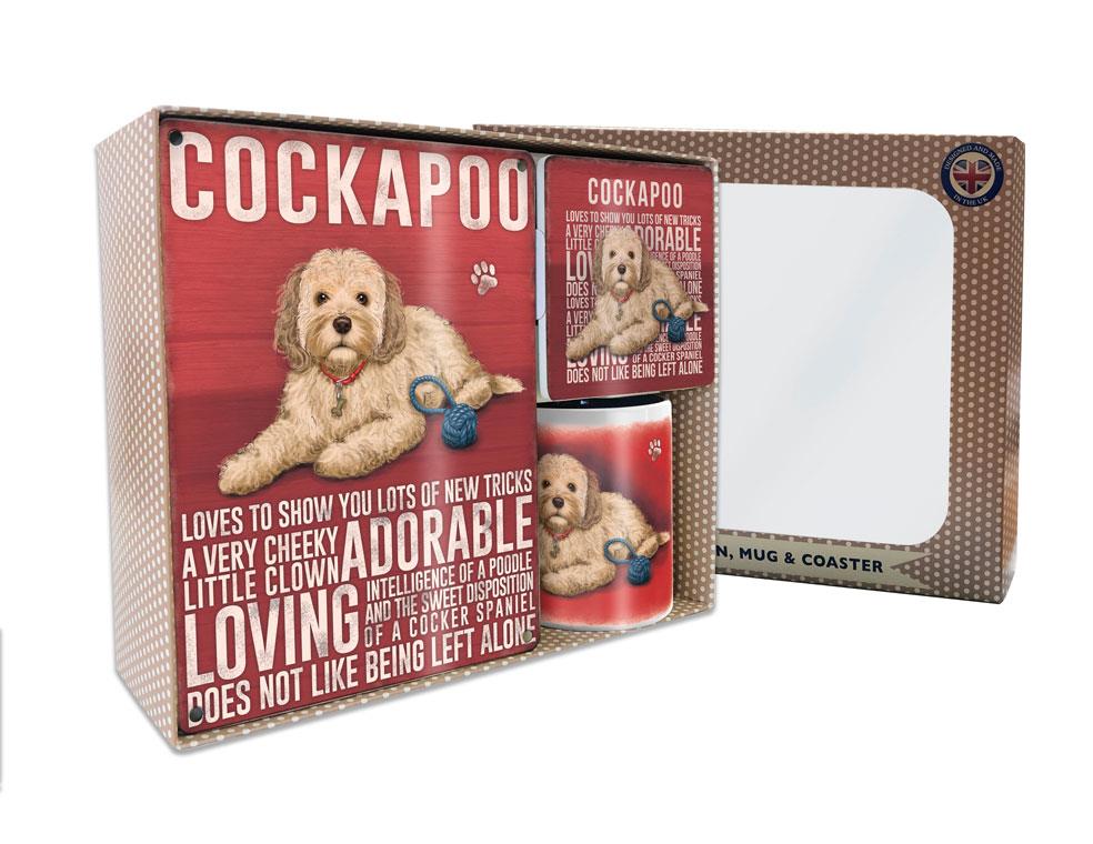 Metal Sign Mug & Coaster Boxed Gift Set - Cockapoo Dog