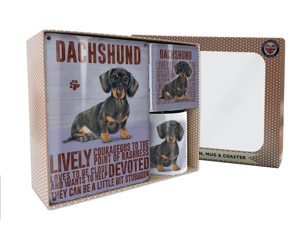 Metal Sign Mug & Coaster Boxed Gift Set - Dachshund Dog