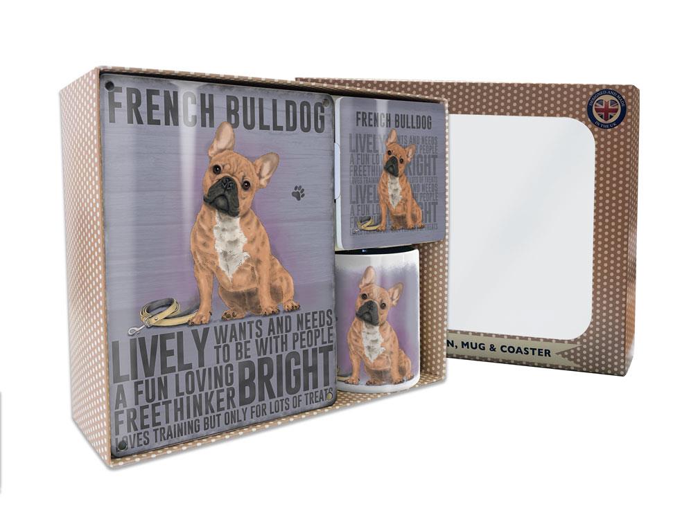 Metal Sign Mug & Coaster Boxed Gift Set - French Bulldog Dog