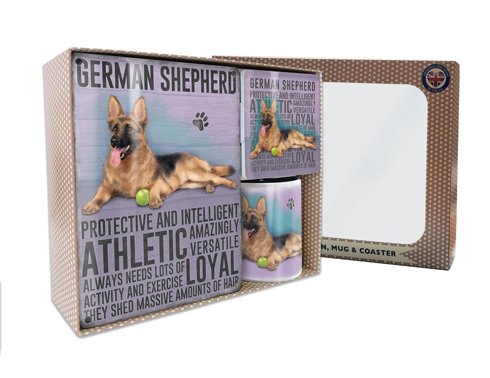 Metal Sign Mug & Coaster Boxed Gift Set - German Shepherd Dog