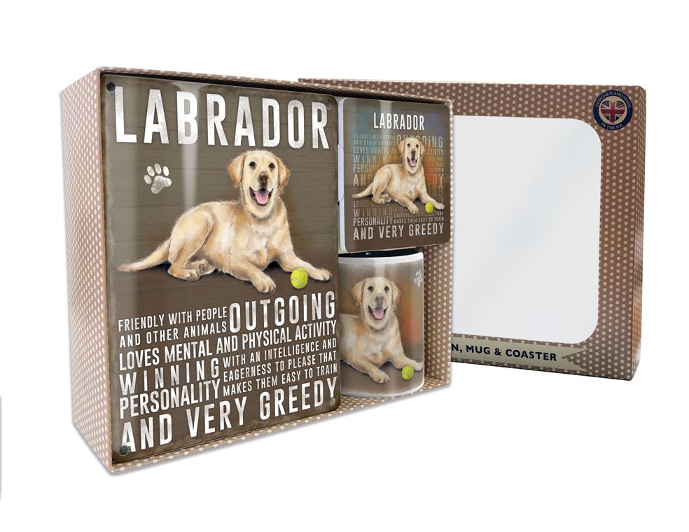 Metal Sign Mug & Coaster Boxed Gift Set - Yellow Labrador Dog
