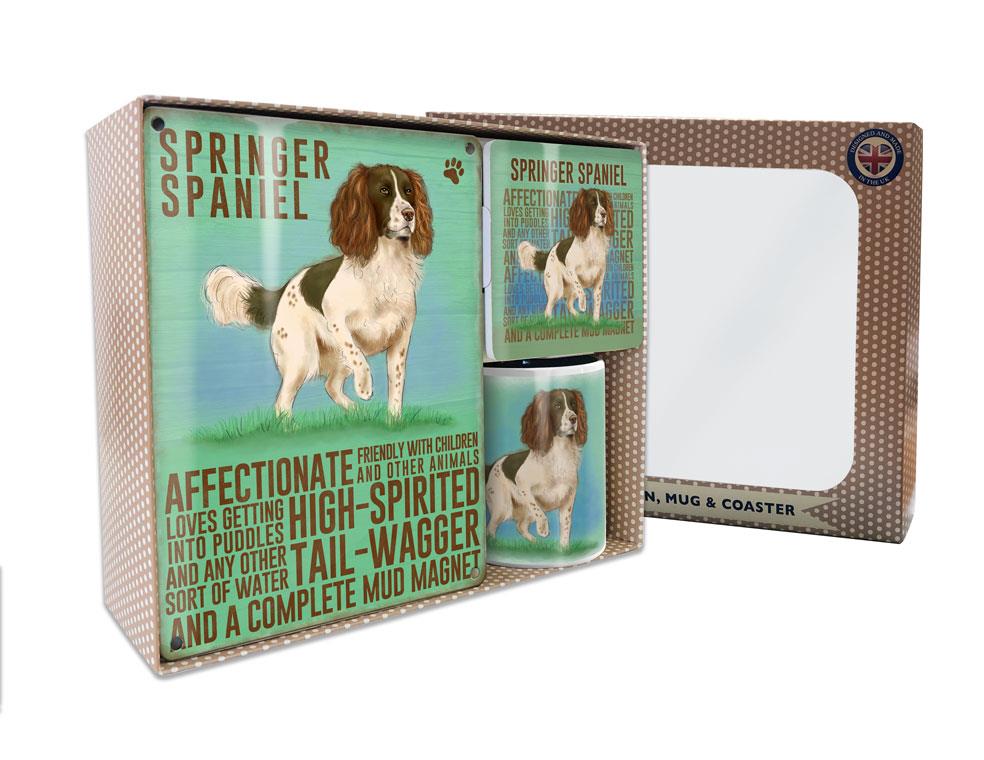 Metal Sign Mug & Coaster Boxed Gift Set - Springer Spaniel Dog