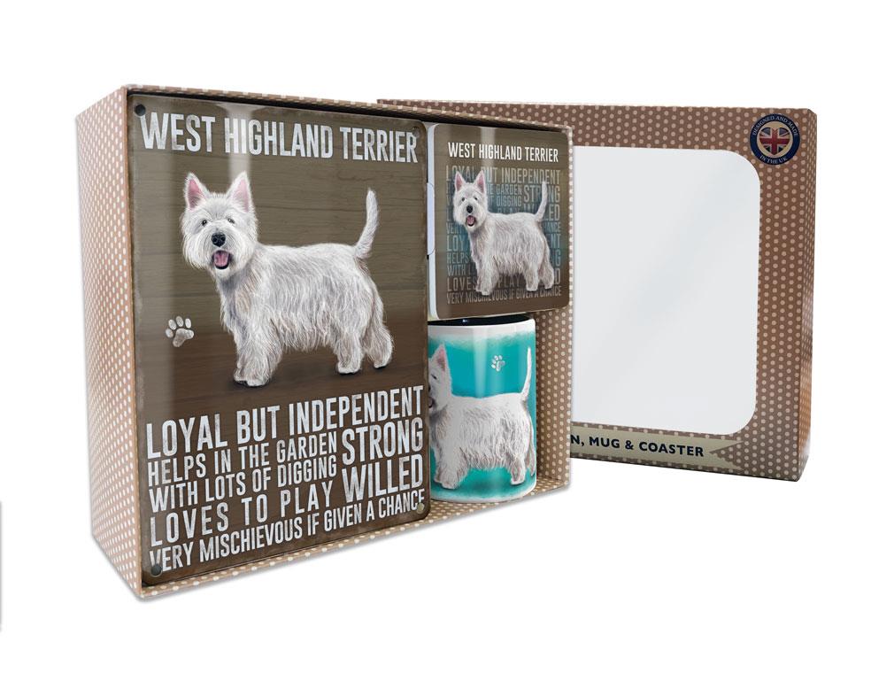 Metal Sign Mug & Coaster Boxed Gift Set - West Highland Terrier Dog