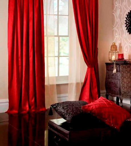 Catherine Lansfield Ruby Faux Silk Lined Eyelet Curtains 66" x 72"