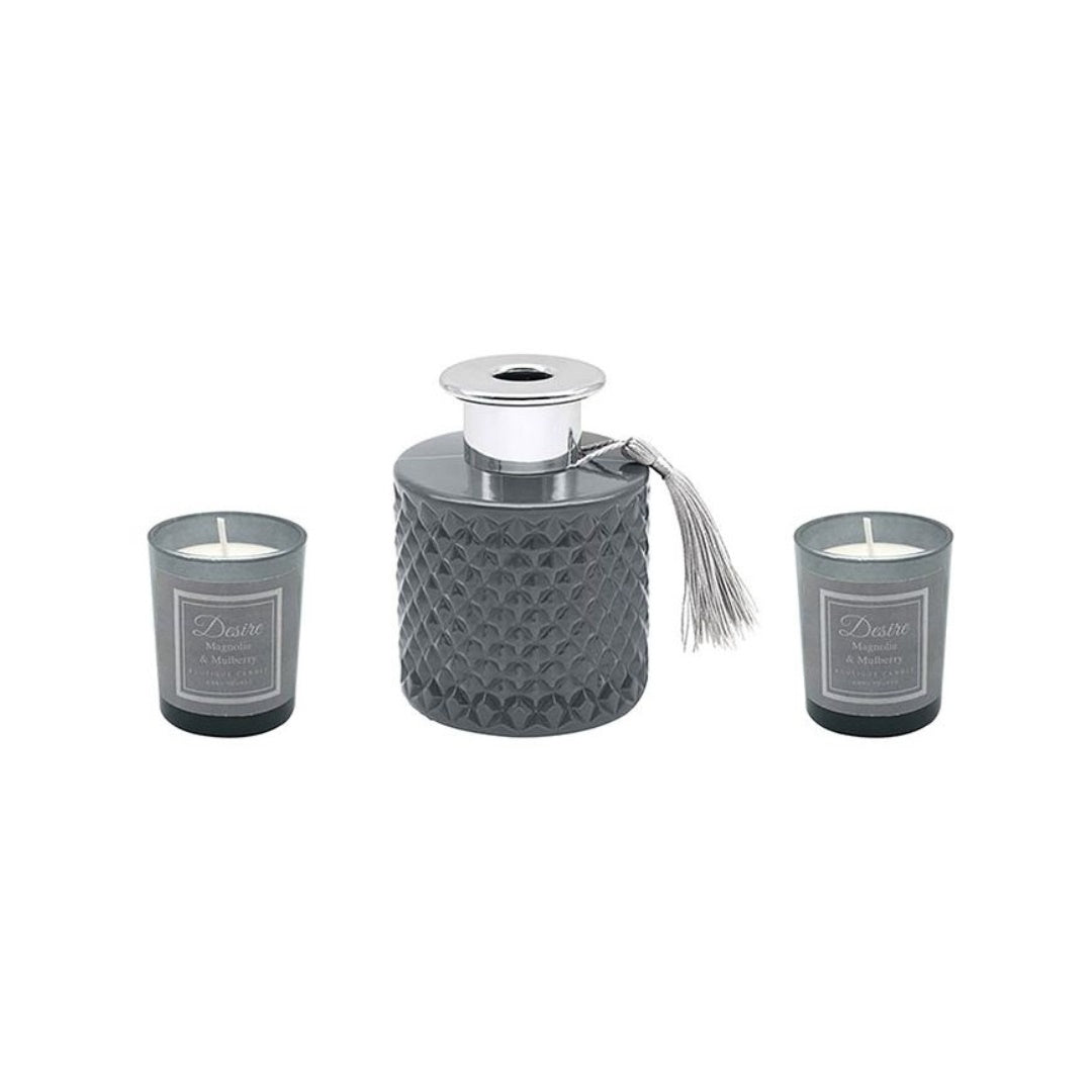 Desire Boutique Reed Diffuser & Votive Candle Gift Set -  Magnolia & Mulberry