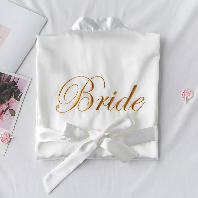 Wedding Bridal Party White Dressing Gown Robe Bride 