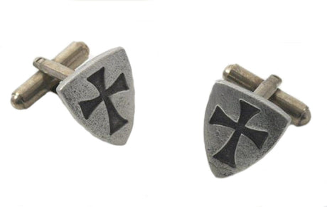 English Pewter Templar Shield Cufflinks