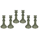 Satchville Vintage Green Ribbed Glass Dinner Candle Holders - Various Sets