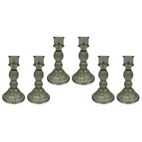 Satchville Vintage Green Ribbed Glass Dinner Candle Holders - Various Sets