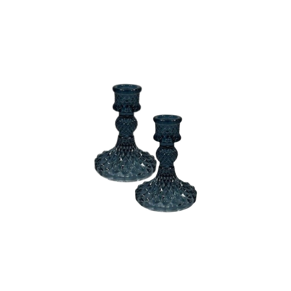 Satchville Glass Dinner Candle Holders - Blue Set of 2
