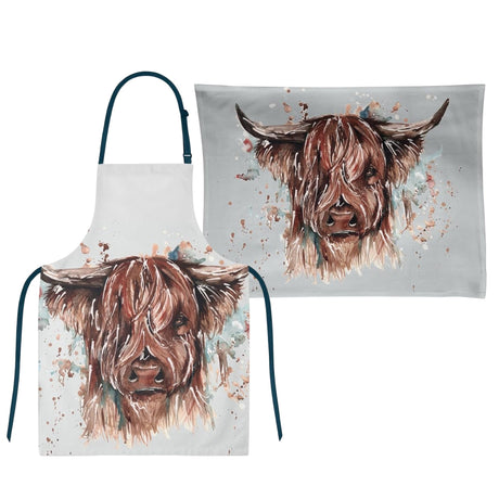 Meg Hawkins Cotton Apron & Tea Towel Set - Highland Cow