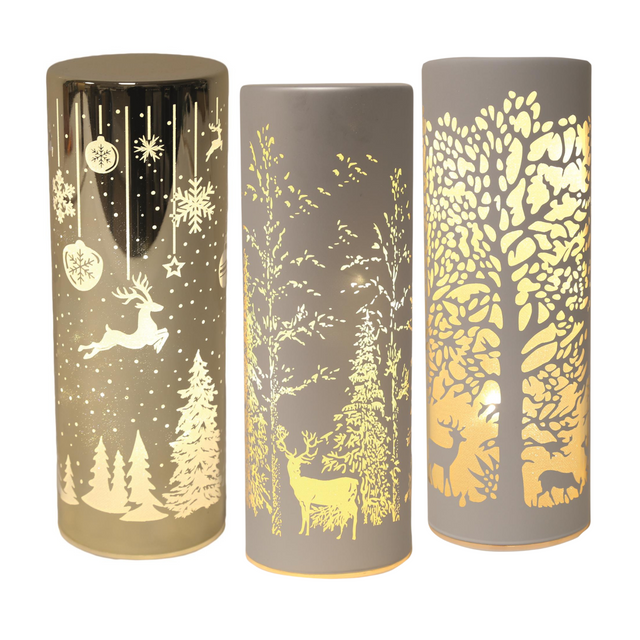 LED Light Up Cylinder Silhouette Christmas Decorations - Various Designs