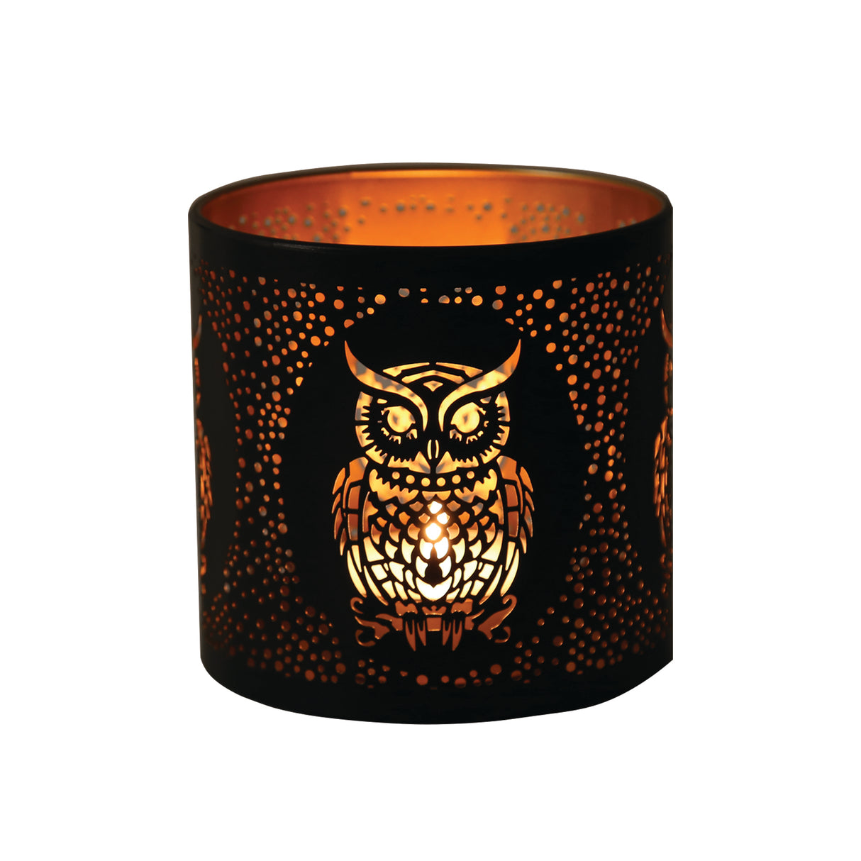 Aroma Metal Silhouette Wax Melt Burner/Candle Holder - Black & Gold Owl