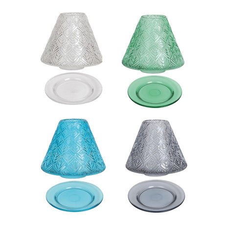 Aroma Jar Candle Leaf Patterned Glass Shade & Tray Set  Various Colours