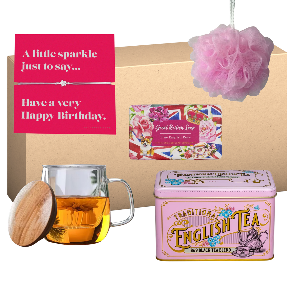 Happy Birthday Mug & Tea Pink Gift Treat Box