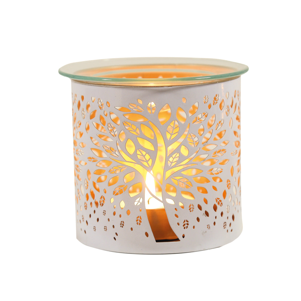 Aroma metal wax melt burner - tree of life - white & gold
