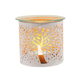 Aroma metal wax melt burner - tree of life - white & gold