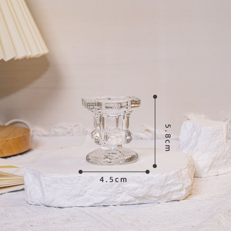 Clear Glass Candlestick Holders (5.8cm) - Hexagon Design