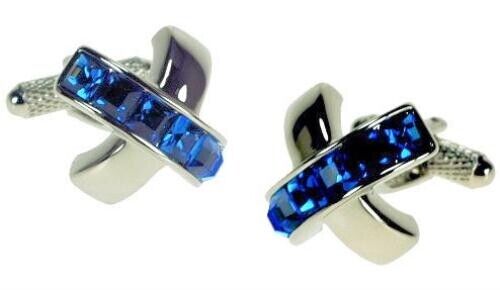 Blue Sapphire Crystal Cross Cufflink