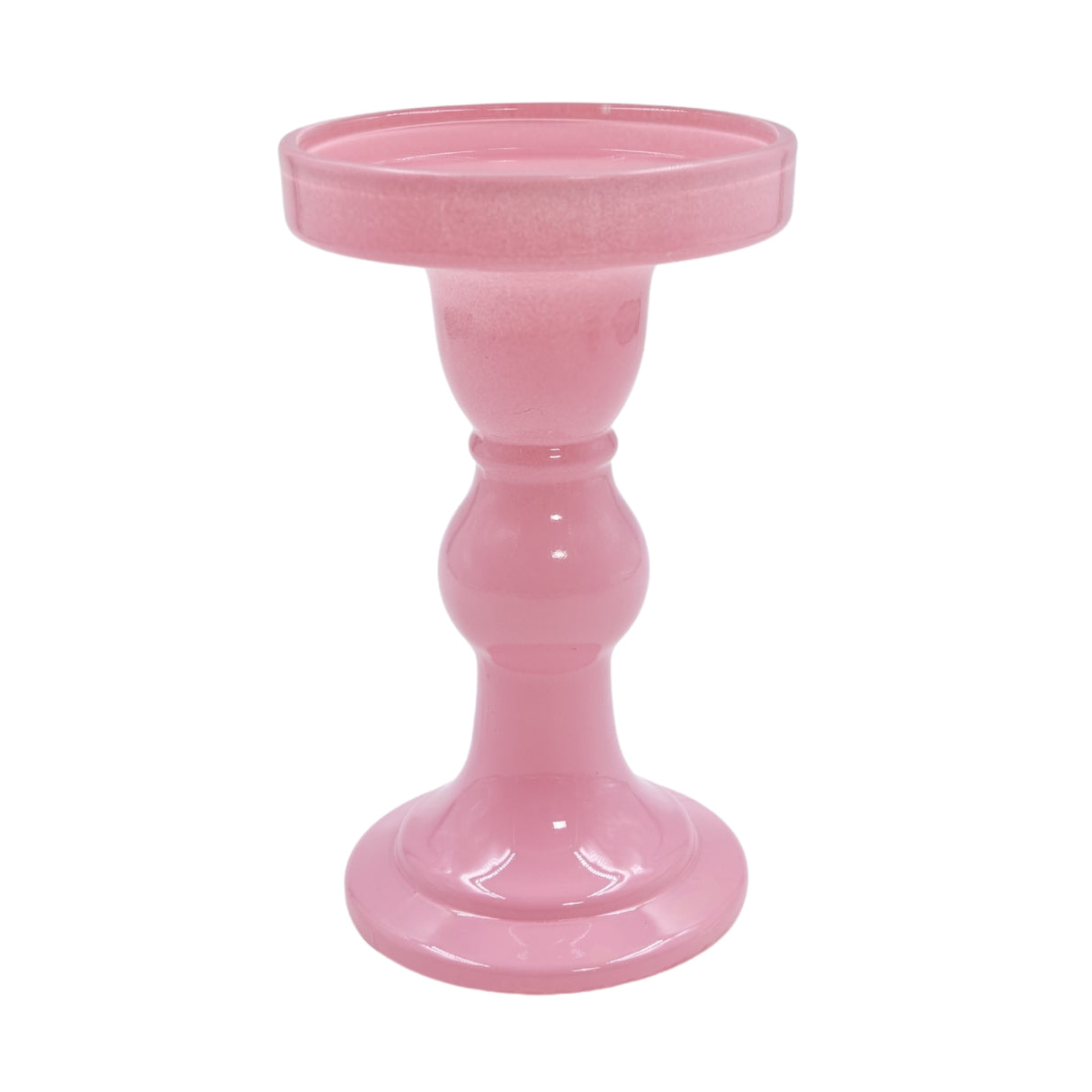 Pink Glass Pillar Candle Holder - Large