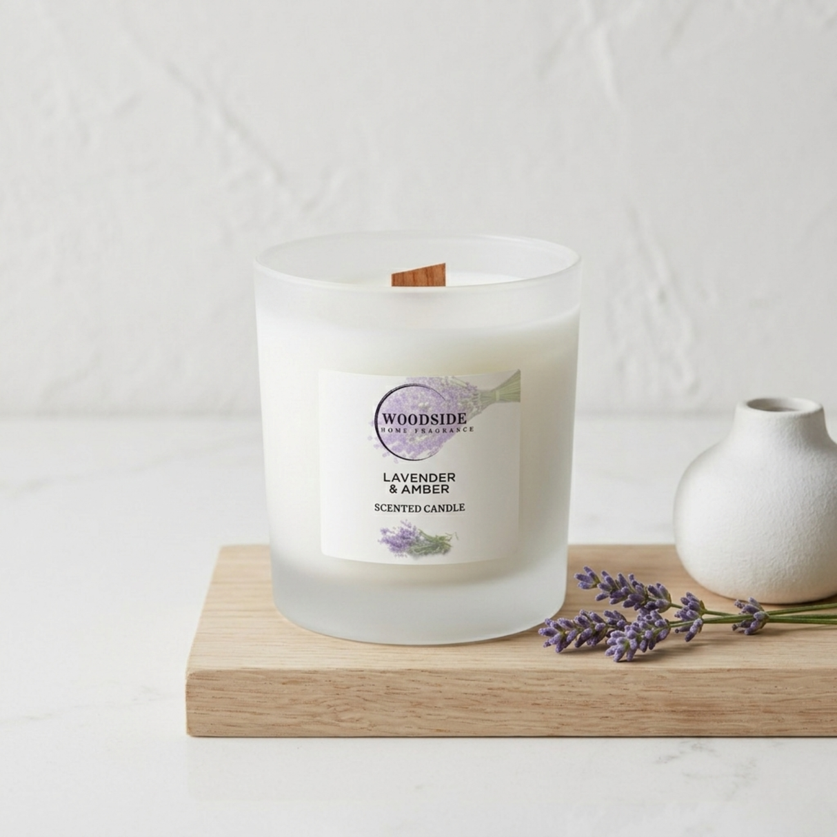 Woodside Home Fragrance Wooden Wick Glass Scented Candle - Lavender & Amber