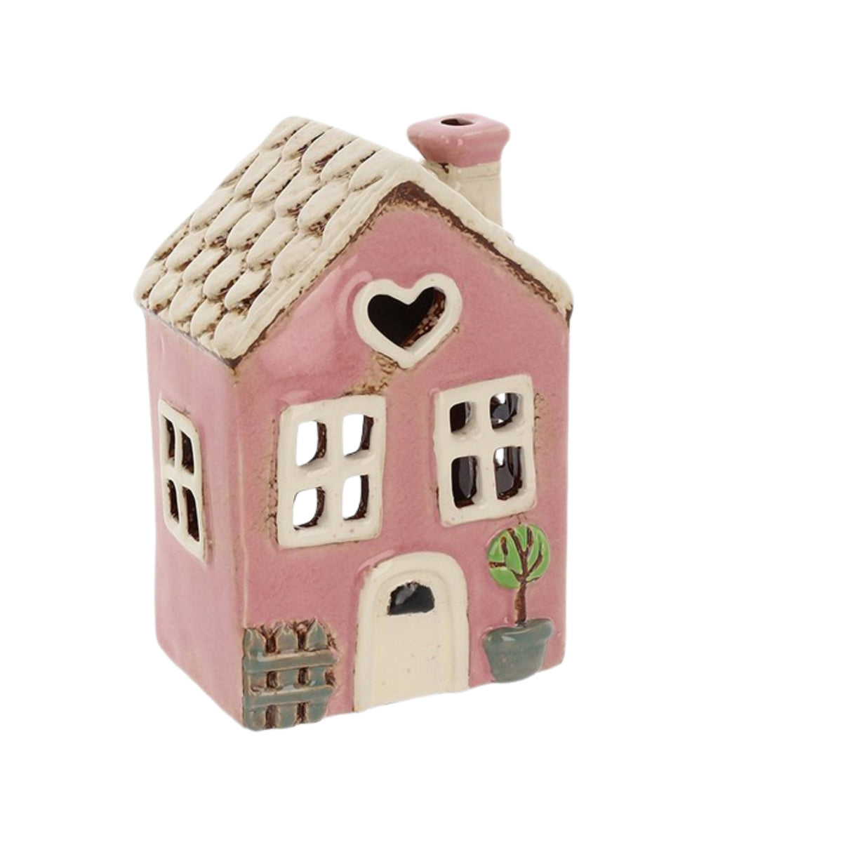 Village Pottery Pink Garden Heart House Tea Light Candle Holder