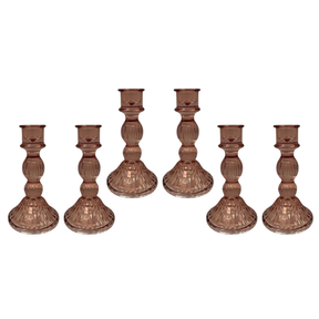 Rose Ribbed Glass Dinner Candle Holders - Various Sets