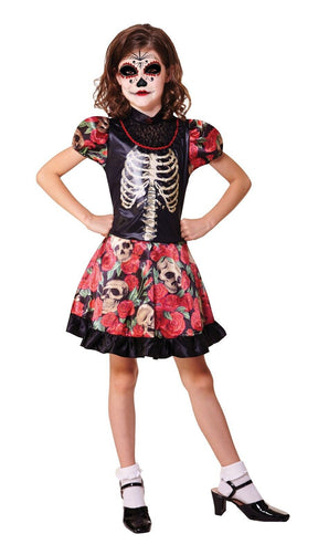 Childs Day Of The Dead Halloween Fancy Dress Outfit Costume