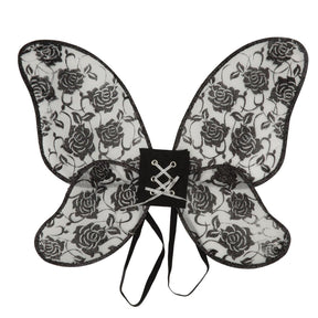Wings Black Rose Design (Black Glitter)