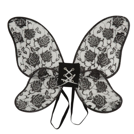 Wings Black Rose Design (Black Glitter)