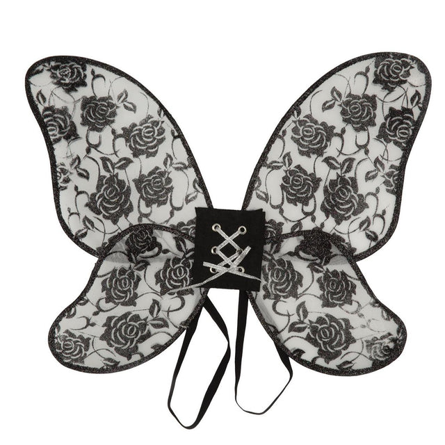 Wings Black Rose Design (Black Glitter)