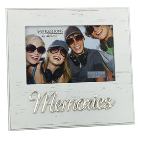 Juliana Impressions White Antique Photo Frame Metal Wording  6" x 4"- Memories