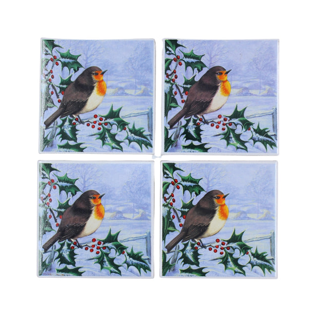 Christmas Tableware - Coasters Robin on Holly Set of 4