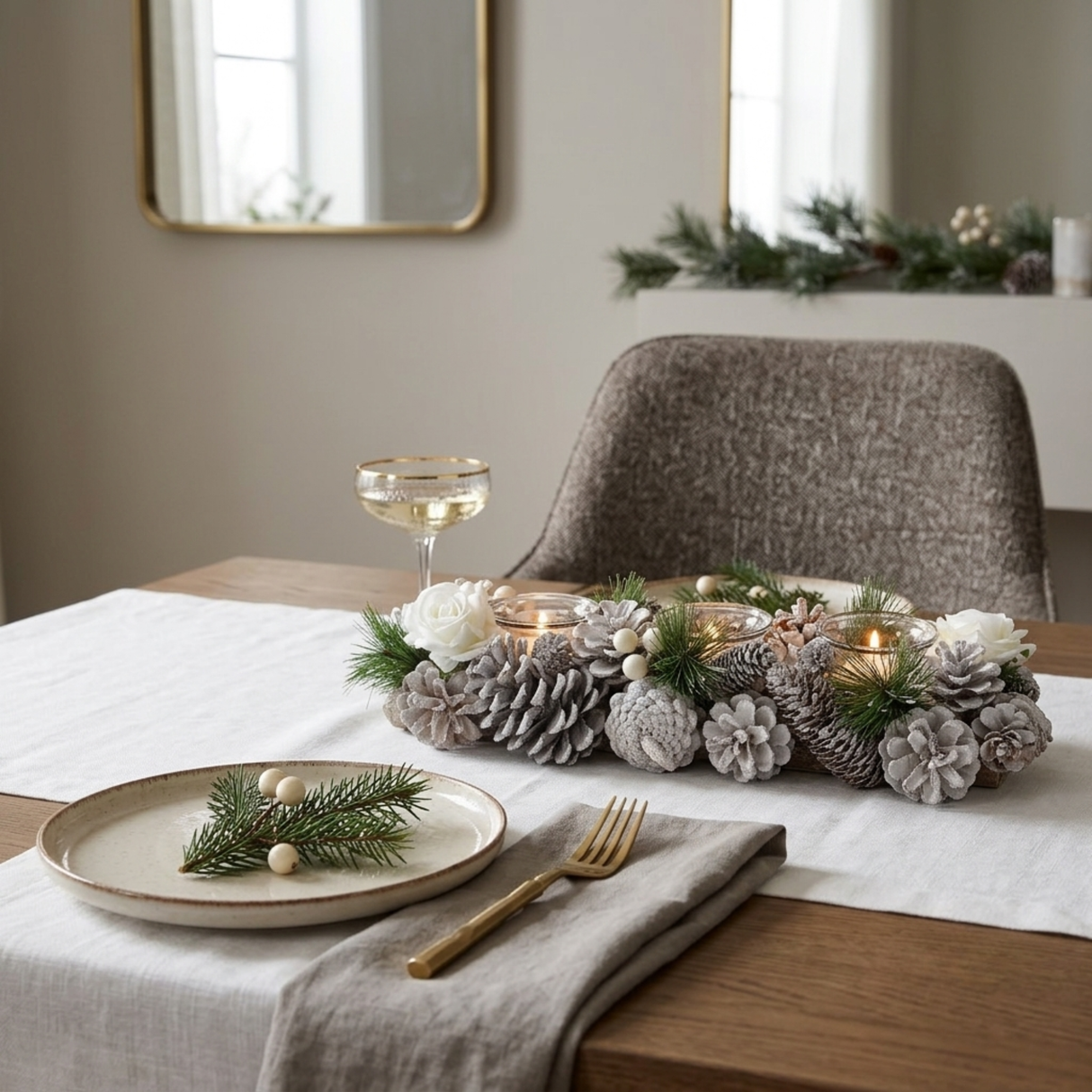 Christmas Tea Light Candle Holders - Three Holders with Pine Cones - Various Colours