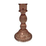 Rose Ribbed Glass Dinner Candle Holders - Various Sets