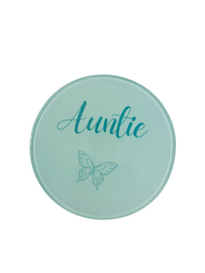 Woodside Home Living - Auntie Butterfly Round Glass Coaster