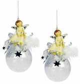 Weiste Christmas Tree Decorations Set of 2 - Angel on Clear Bauble Silver Trim