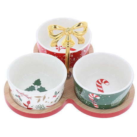 Christmas Cheer Serving Dishes & Gold Bow Tray 
