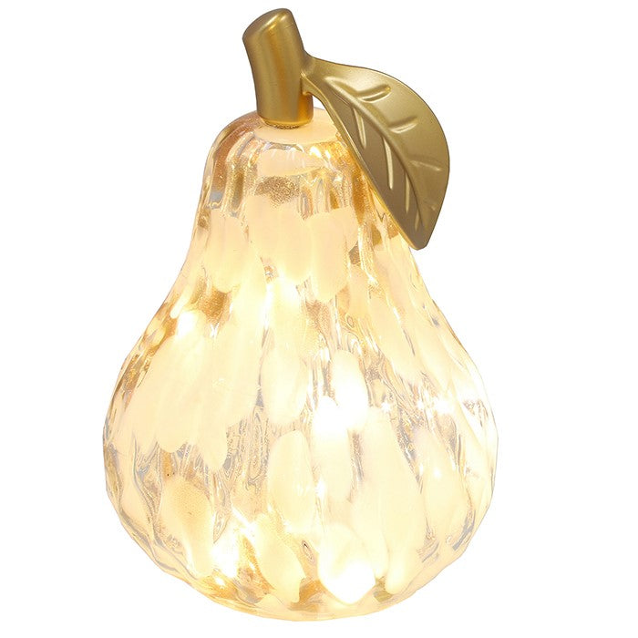 LED Diamond Cut Glass Mottle Pear Decoration - Amber