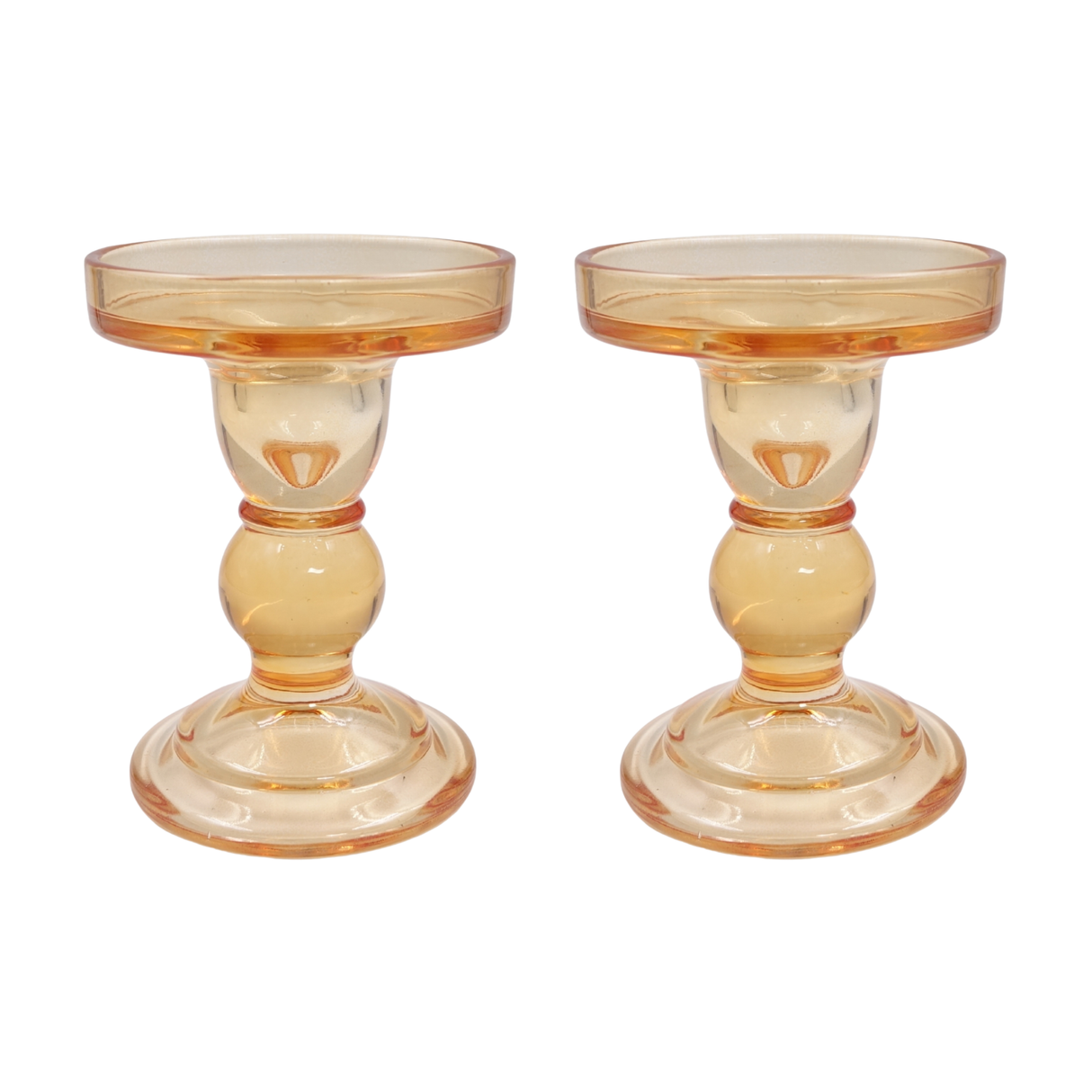 Gold Glass Pillar Candle Holder - Medium Set of 2