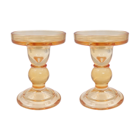 Gold Glass Pillar Candle Holder - Medium Set of 2