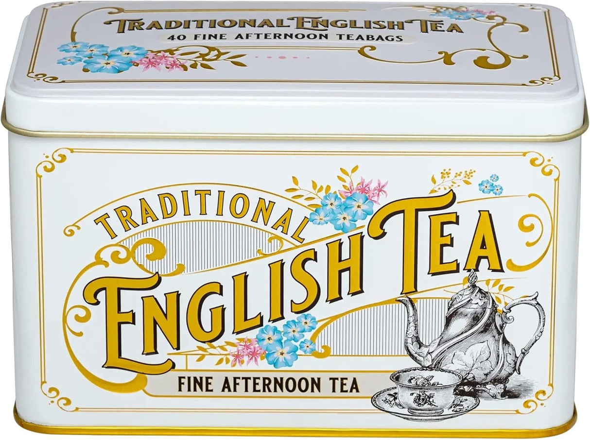 New English Teas Vintage Victorian Tin Caddy with 40 Afternoon Tea Bags - Ivory