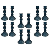 Blue Ribbed Glass Dinner Candle Holders - Various Sets