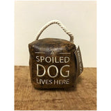 Antique Brown Faux Leather Cube Doorstop - A Spoiled Dog Lives Here