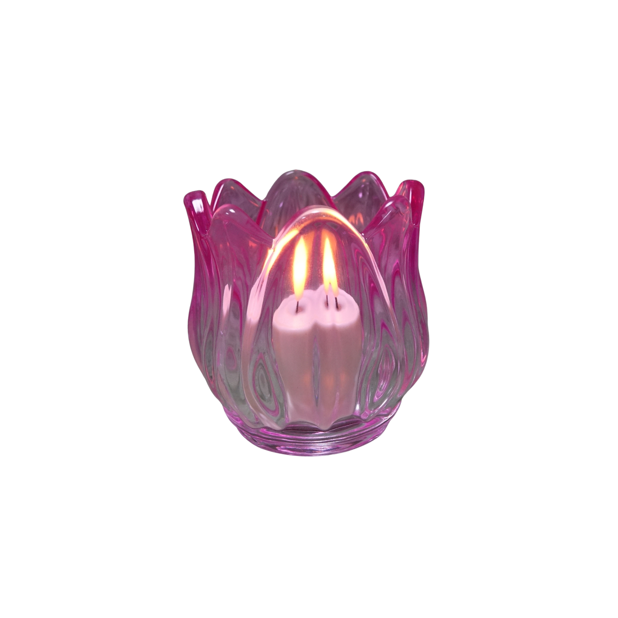 Glass Tulip Flower Candle Holders - Dark Pink Single
