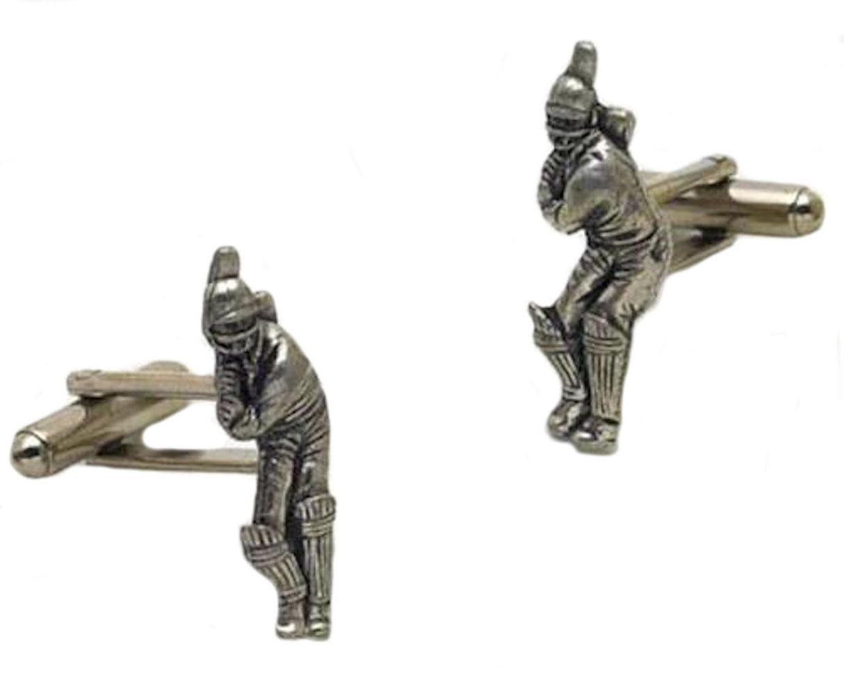 English Pewter Cufflinks - Cricket Batsman