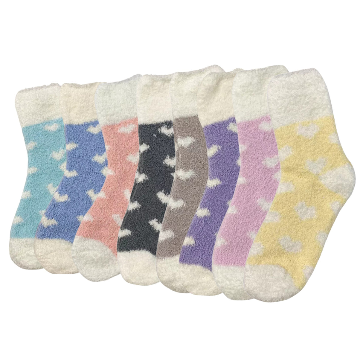 Fluffy Cosy Socks Hearts Design One Size - Various Colours