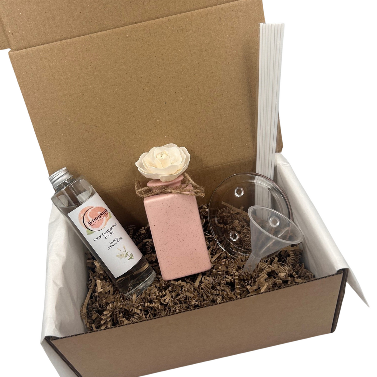 Pink Pastel Reed Diffuser Gift Set With Reeds & Plate - Pink Grapefruit & Lily Fragrance